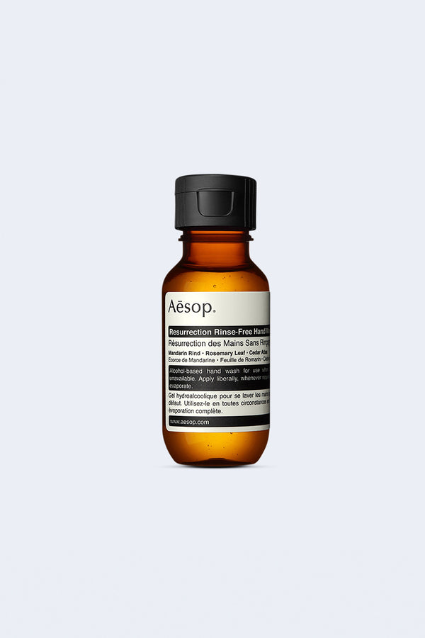 Small bottle of Aesop Resurrection rinse free handwash