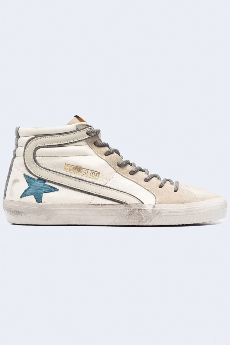Men's Slide Suede Nappa Upper Toe Tongue And List Leather Star And Wave in White/Marble/Blue/Sand