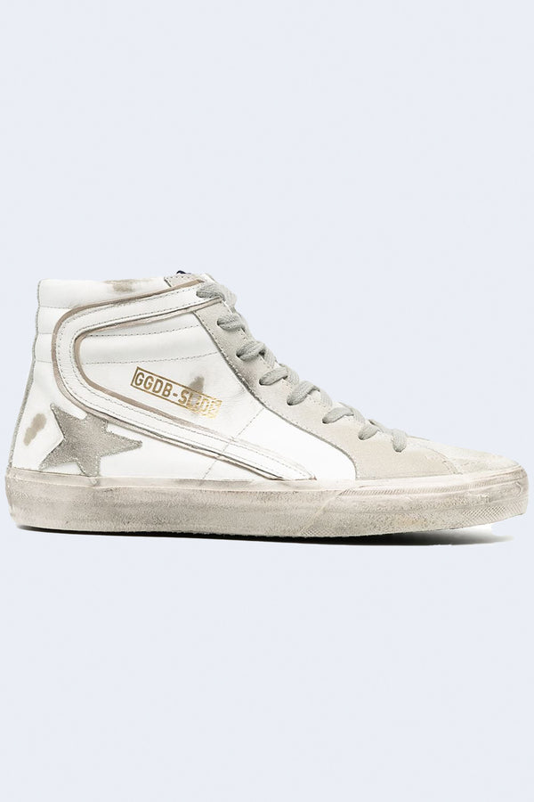 Men's Slide Leather Sneaker in White Ice