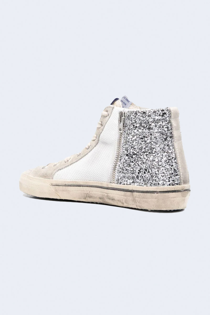 Women's Slide Net And Glitter Wave Sneaker in Silver White Marble