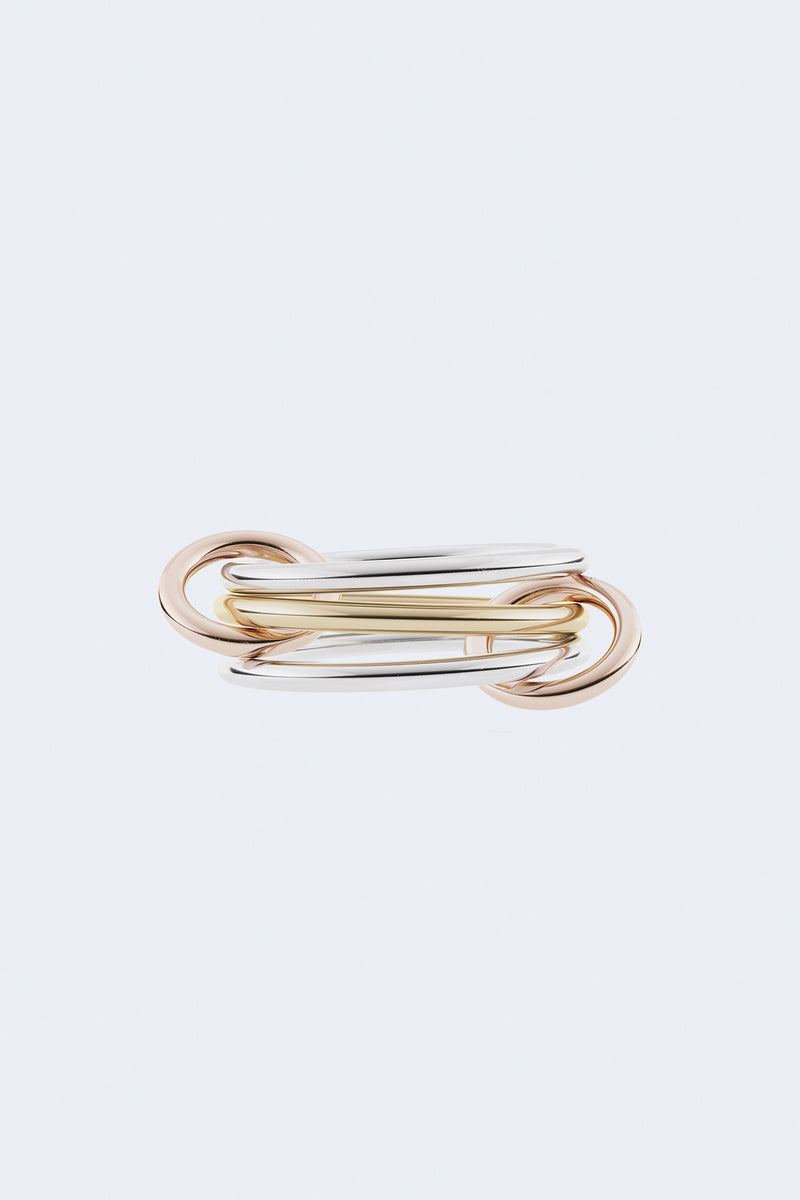 Solarium MX 3 Linked Rings in Sterling Silver and Yellow Gold with Rose Gold Connectors