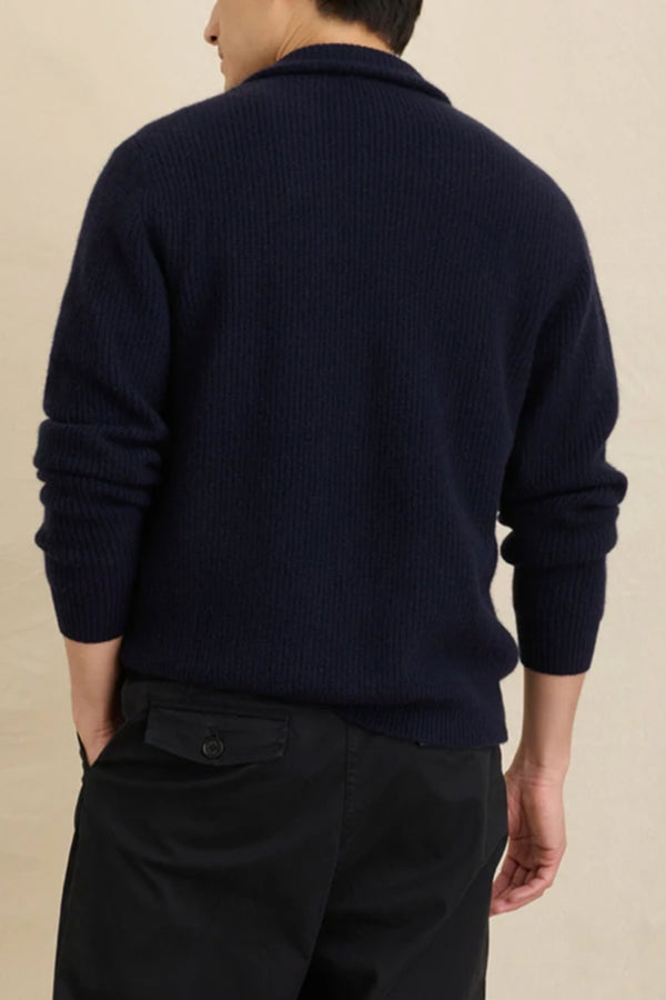 Men's Cashmere Ribbed Cardigan in Navy