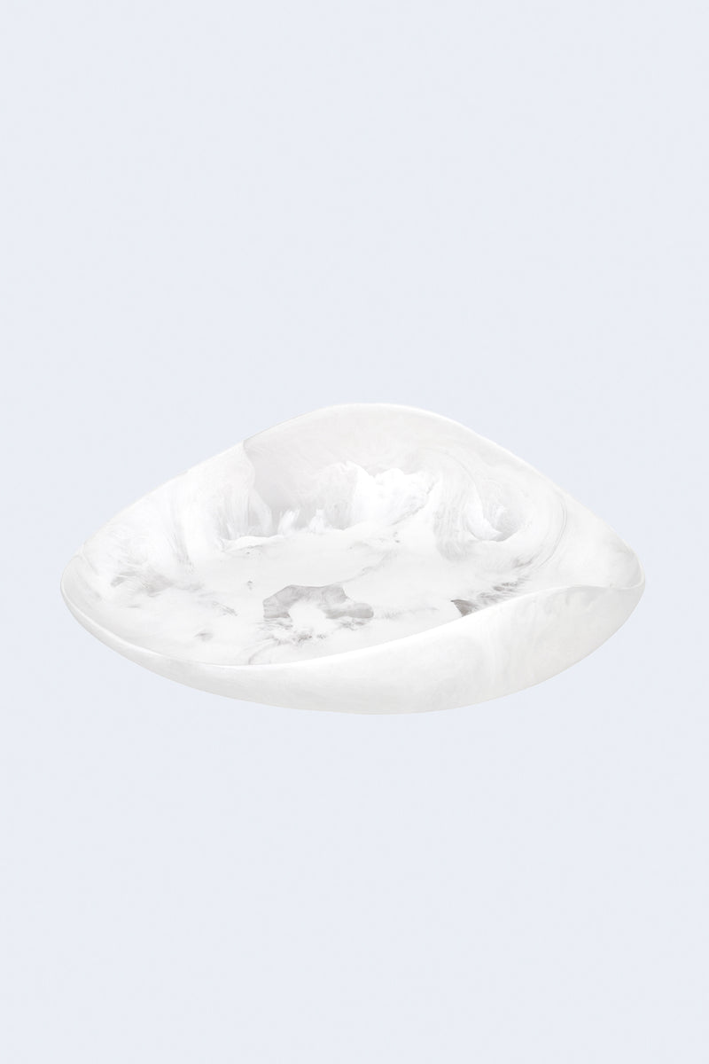 Large Leaf Bowl in White Clear Swirl