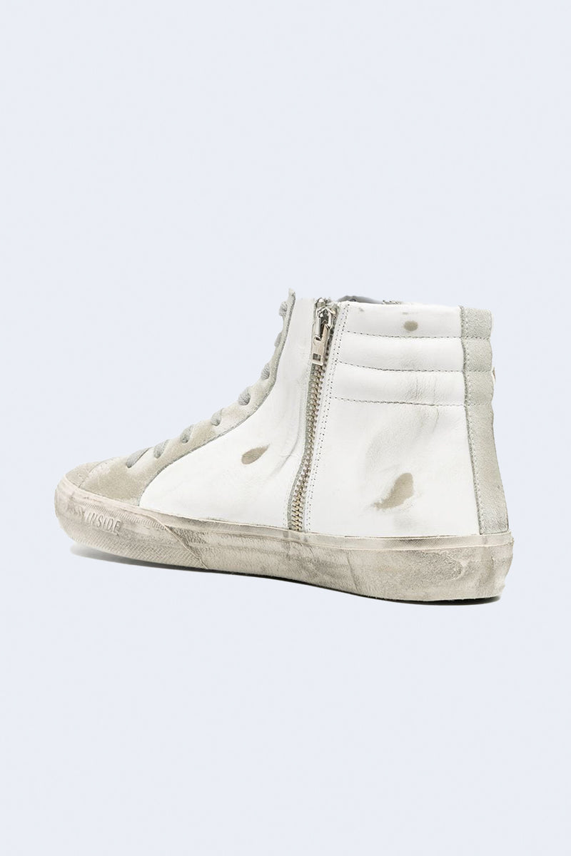 Men's Slide Leather Sneaker in White Ice