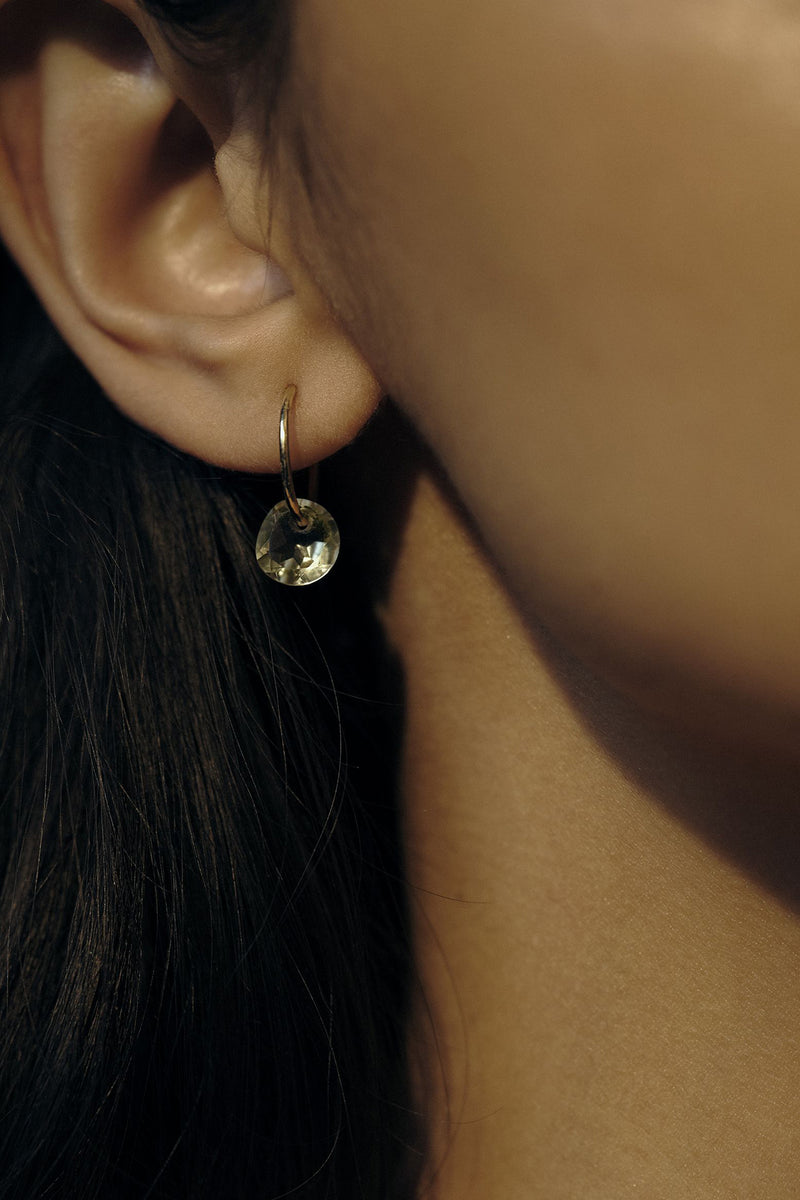 Rose Cut Gem Hoops in Green Amethyst