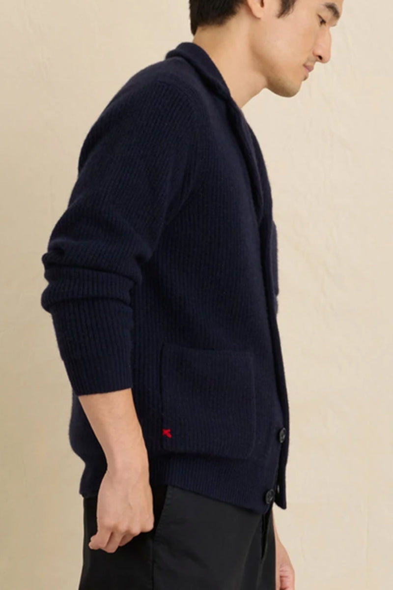 Men's Cashmere Ribbed Cardigan in Navy
