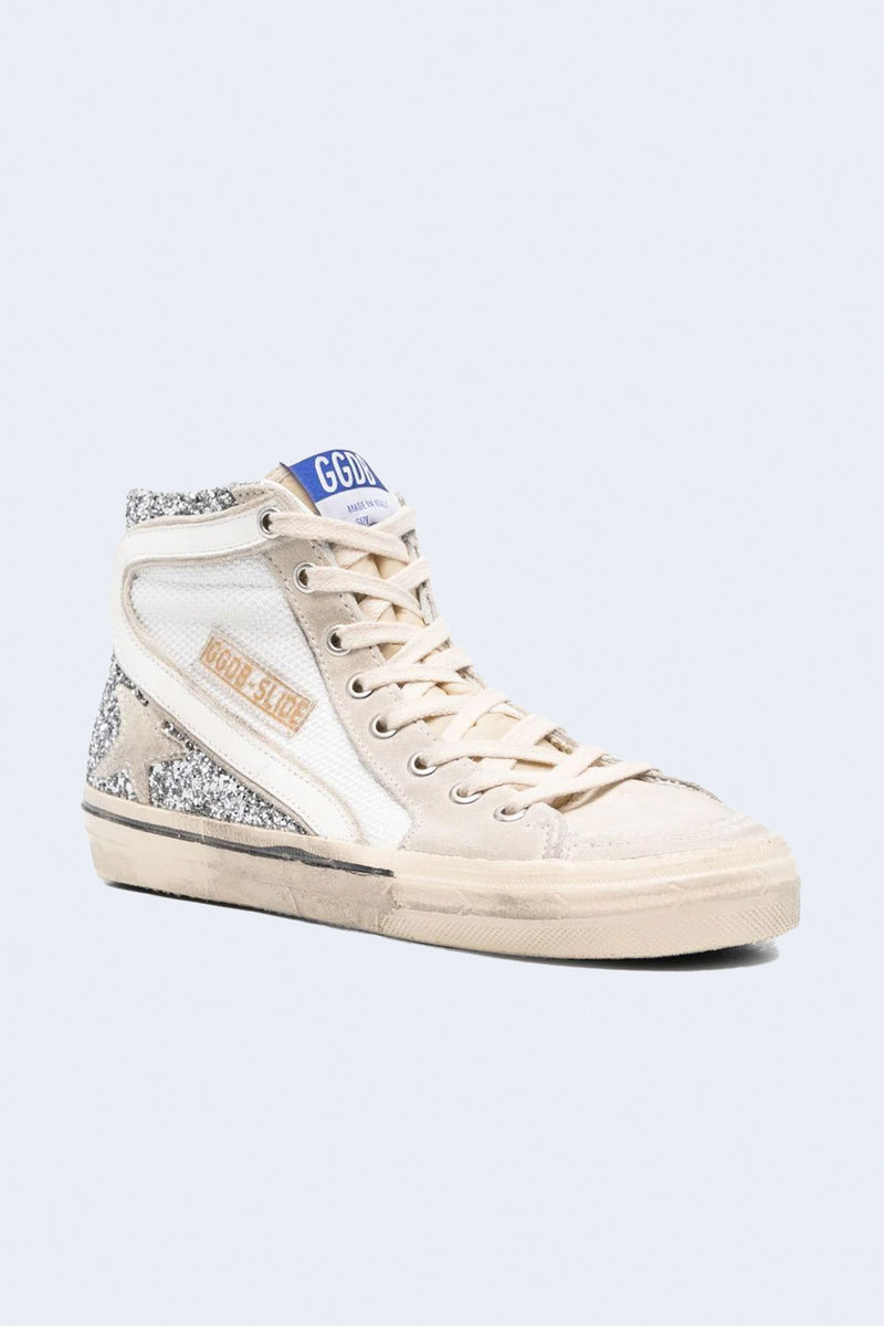 Women's Slide Net And Glitter Wave Sneaker in Silver White Marble