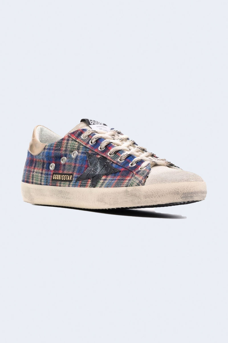 Men's Super-Star Check Tartan Quarter Suede Sneaker in Black Gold