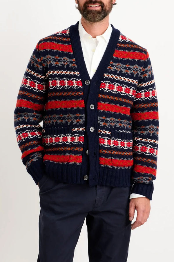 Men's Fair Isle Cardigan in Navy Multi