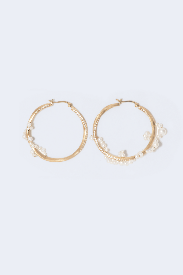 Recycled Silver Hoop Earrings in Pearl/Gold