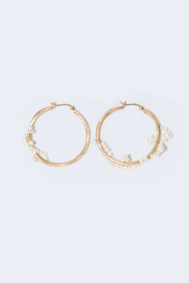 Recycled Silver Hoop Earrings in Pearl/Gold