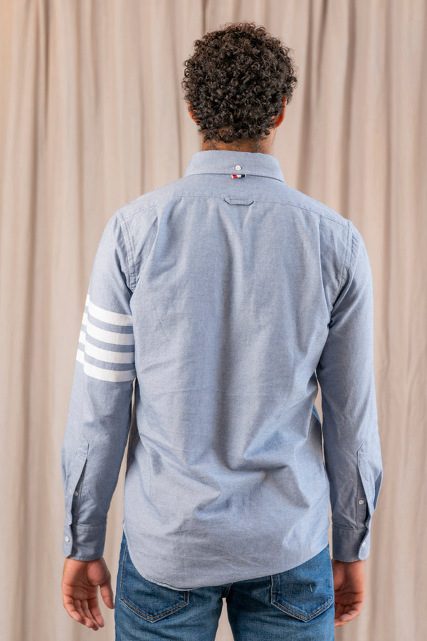 Straight Fit Flannel Long Sleeve Shirt with 4 Bar Stripe in Light Blue