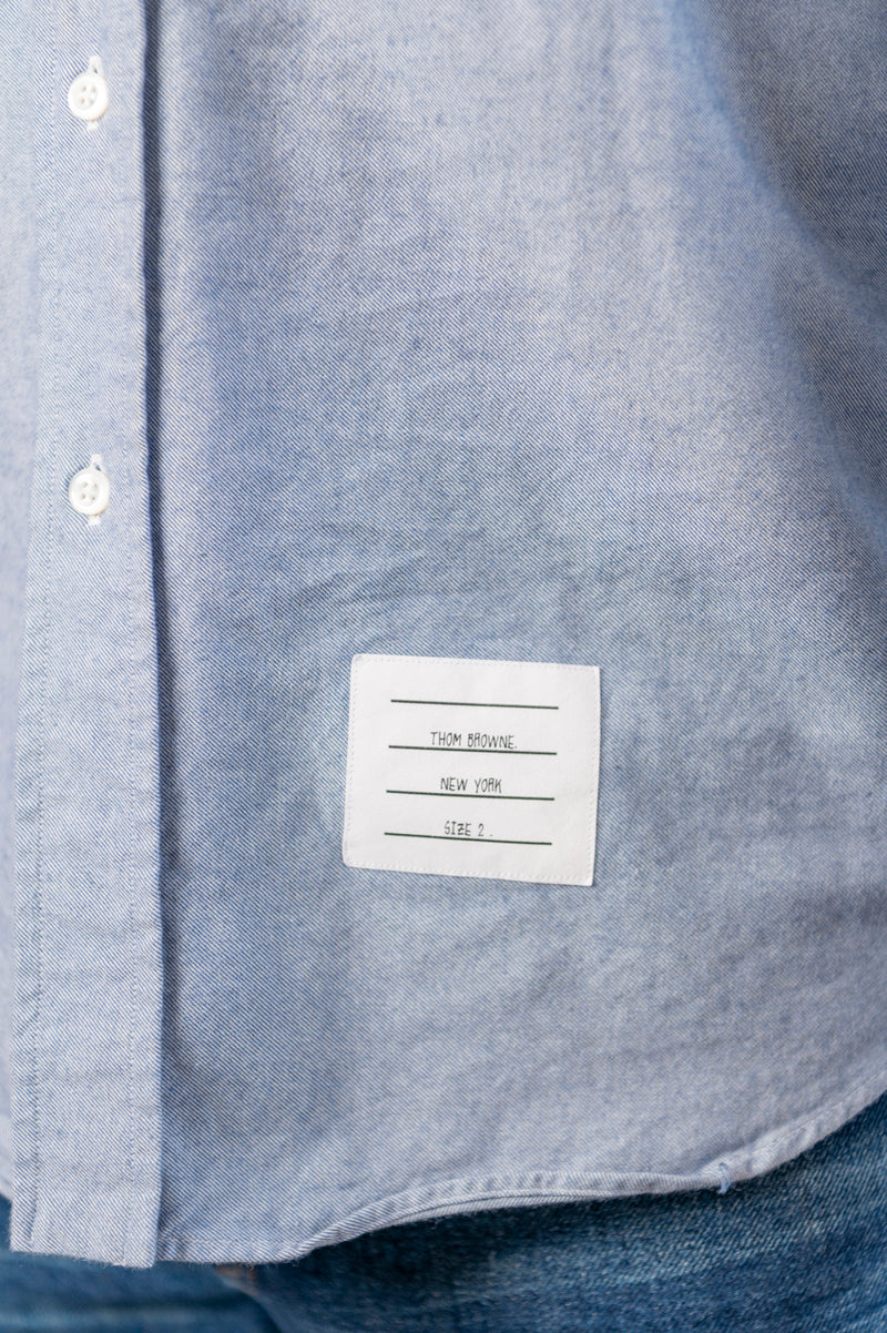 Straight Fit Flannel Long Sleeve Shirt with 4 Bar Stripe in Light Blue