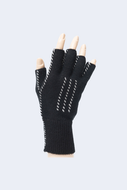 Cashmere Fingerless Stitch Gloves in Black Ivory