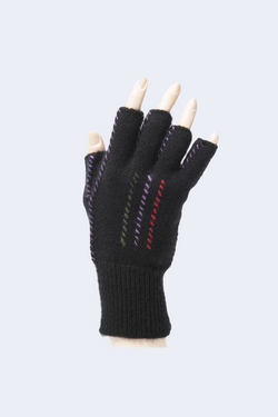 Cashmere Fingerless Stitch Gloves in Black Multi