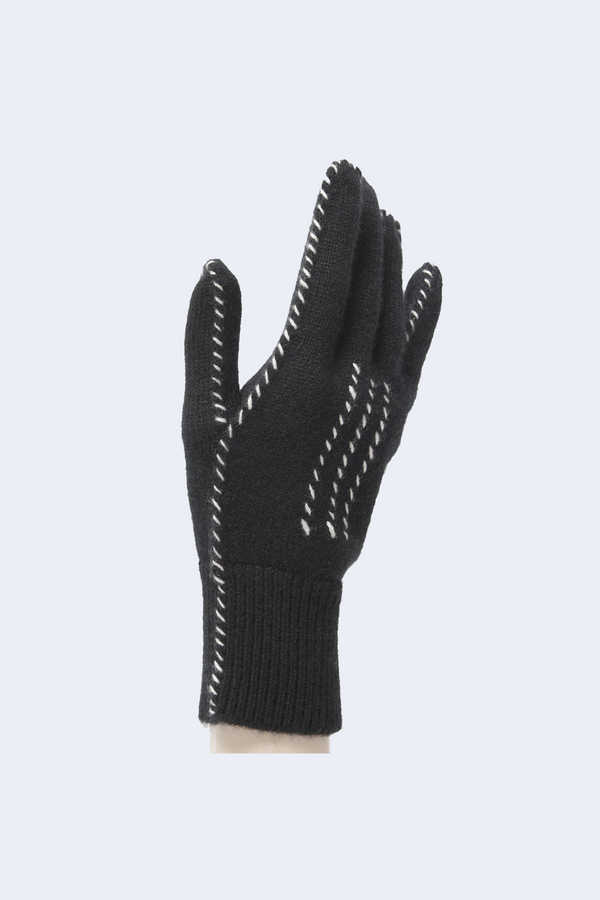Cashmere Stitch Gloves in Black Ivory