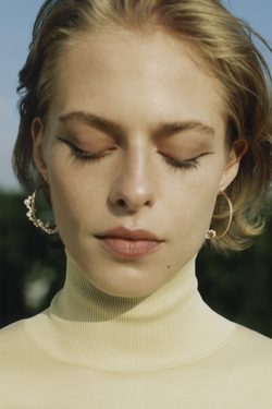 Recycled Silver Hoop Earrings in Pearl/Gold