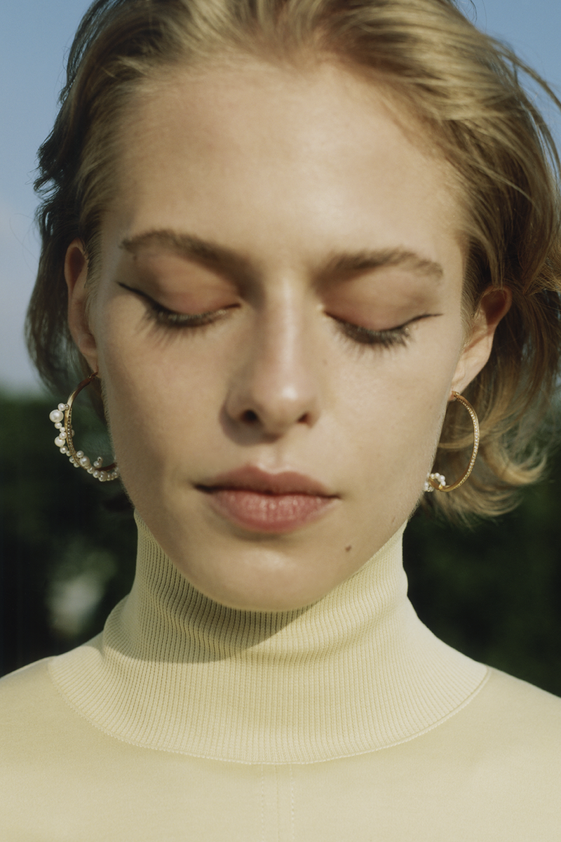 Recycled Silver Hoop Earrings in Pearl/Gold