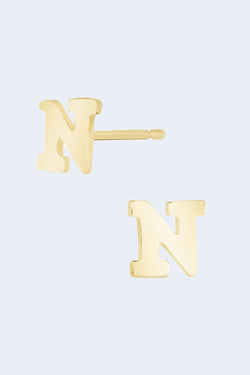 Letter N Initial Stud Single Earring in Yellow Gold