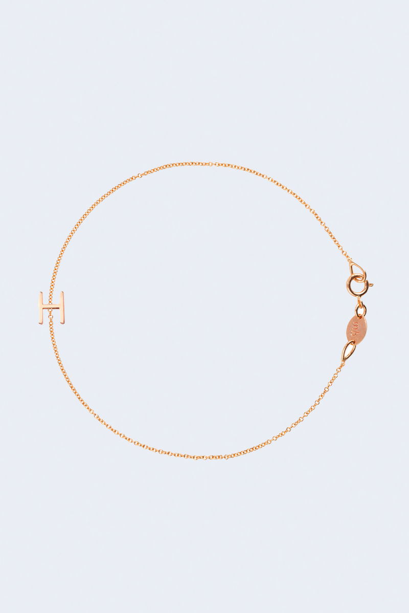 "H" Alphabet Letter Bracelet in Rose Gold