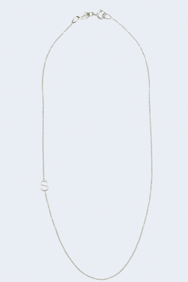 "S" Alphabet Letter Necklace in White Gold