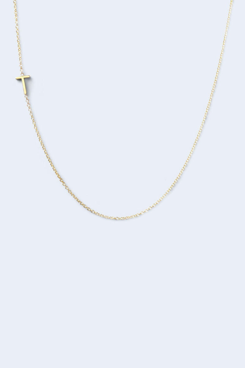 "T" Alphabet Letter Necklace - Yellow Gold