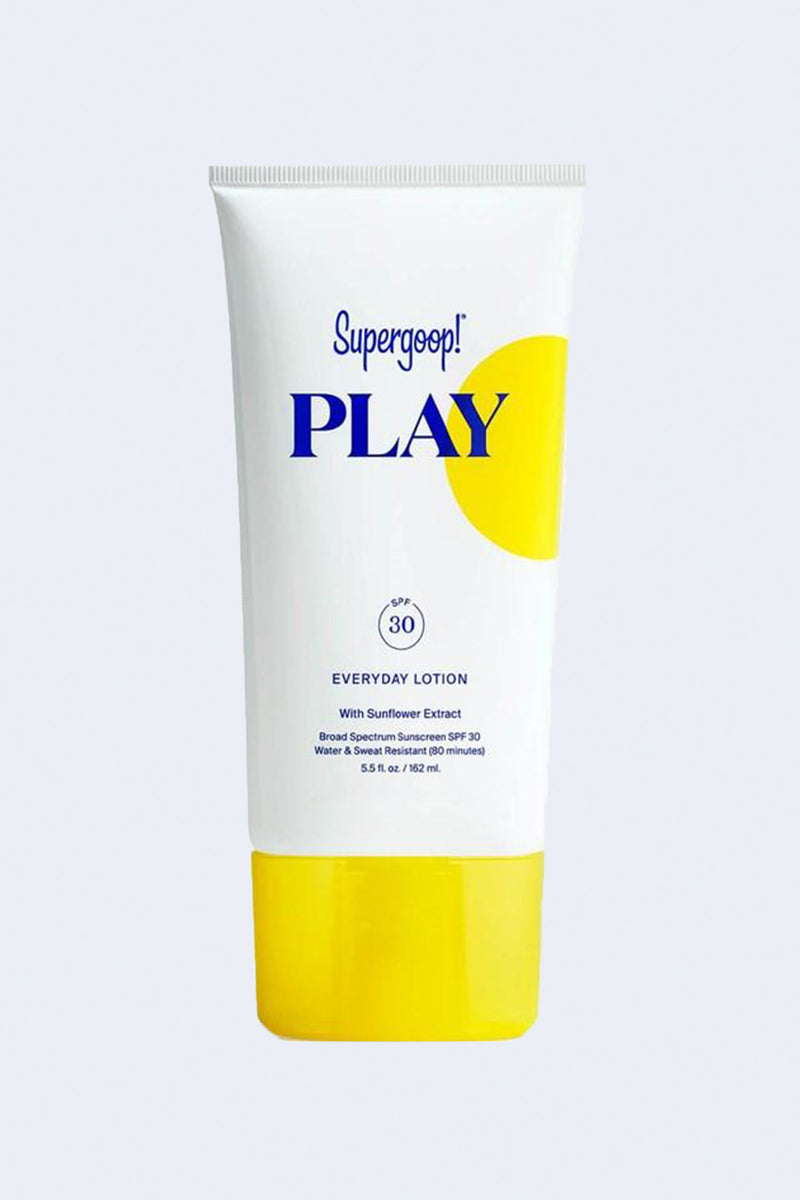 white and yellow PLAY everyday lotion bottle SPF30