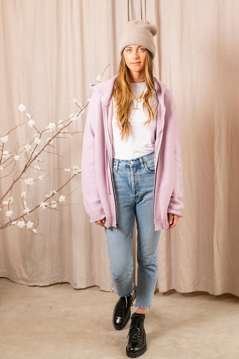 French Terry Zippered Hoodie in Lilac