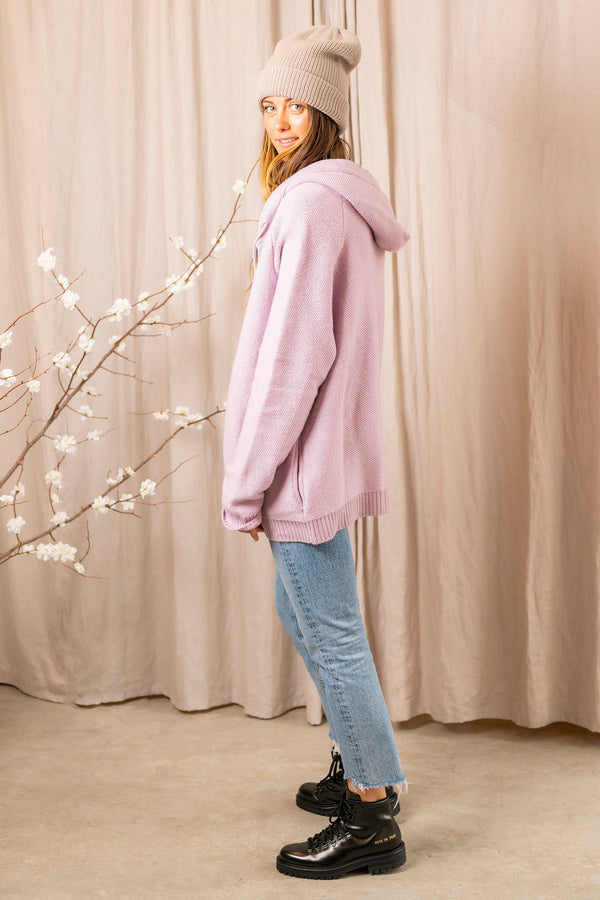 French Terry Zippered Hoodie in Lilac