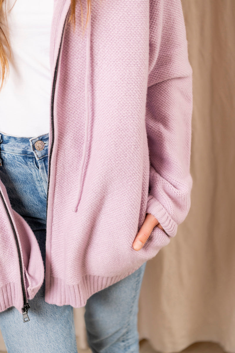 French Terry Zippered Hoodie in Lilac
