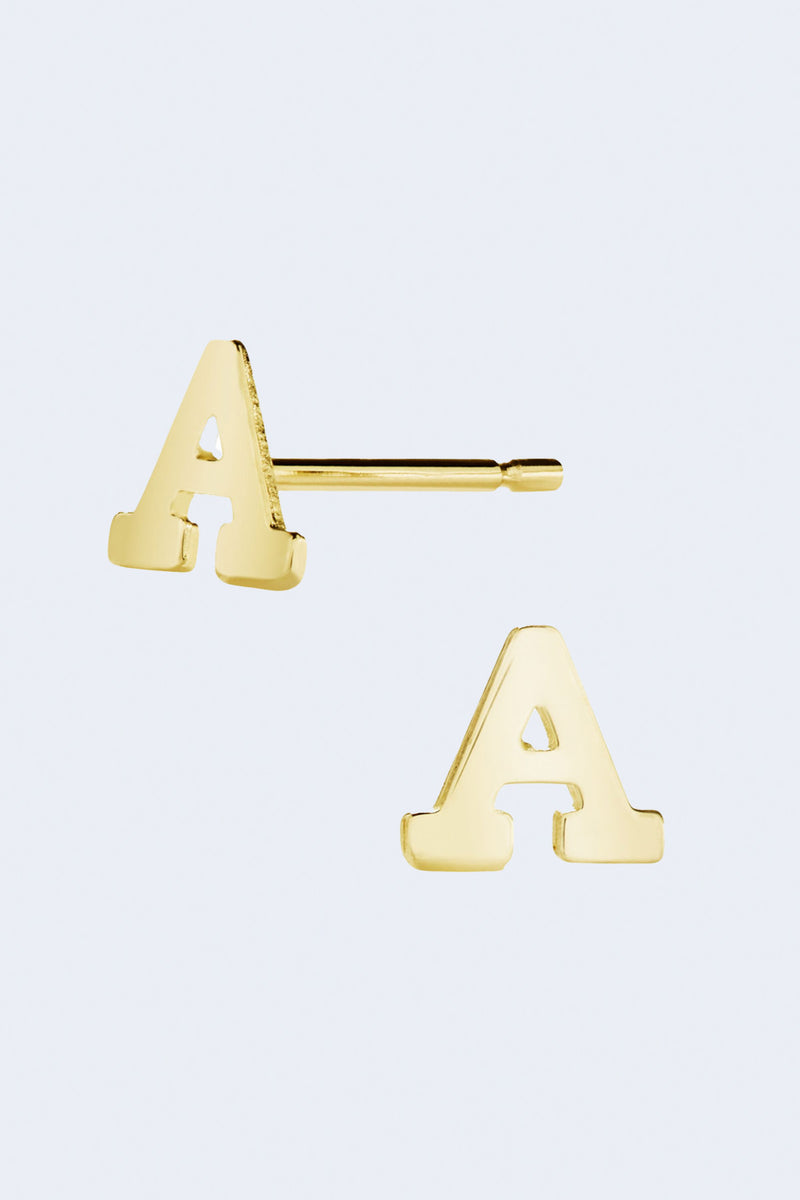 Letter A Initial Stud Single Earring in Yellow Gold