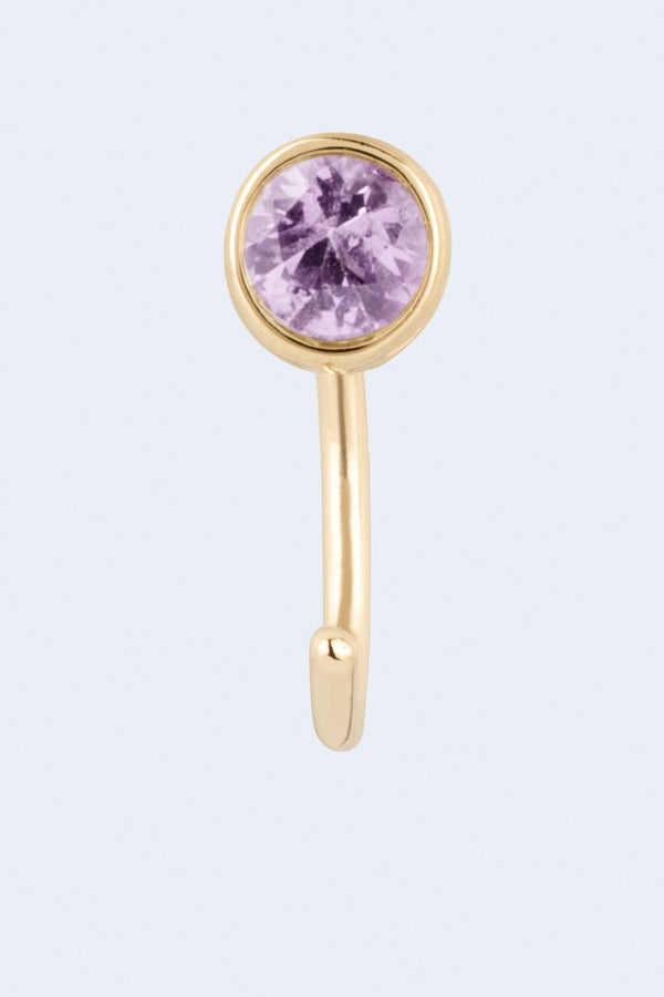 Amethyst Gemstone Single Huggie Hoop Earring in Yellow Gold