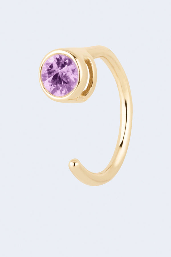 Amethyst Gemstone Single Huggie Hoop Earring in Yellow Gold