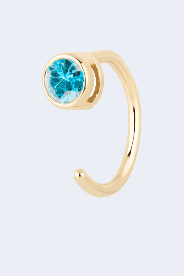 Aquamarine Gemstone Single Huggie Hoop Earring in Yellow Gold