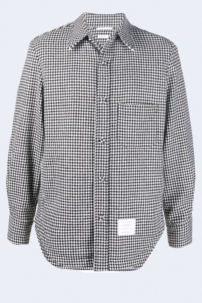 Snap Front Shirt Jacket In Houndstooth Lambswool in Black White