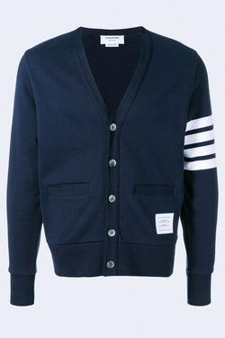 Loopback Cardigan with 4 Bar Stripe in Navy