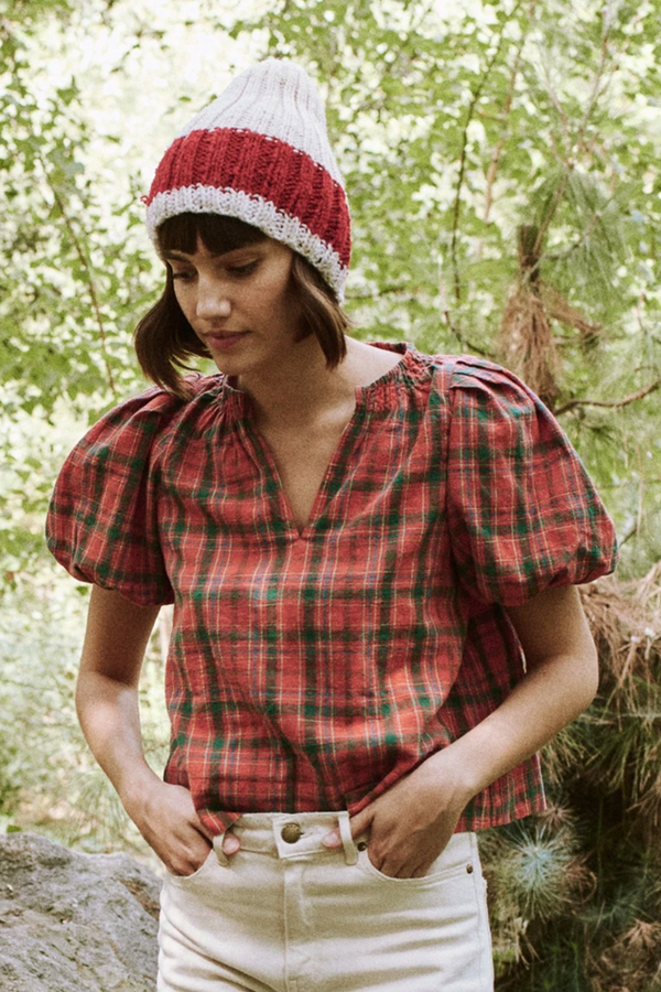 The Bell Top in Holly Plaid