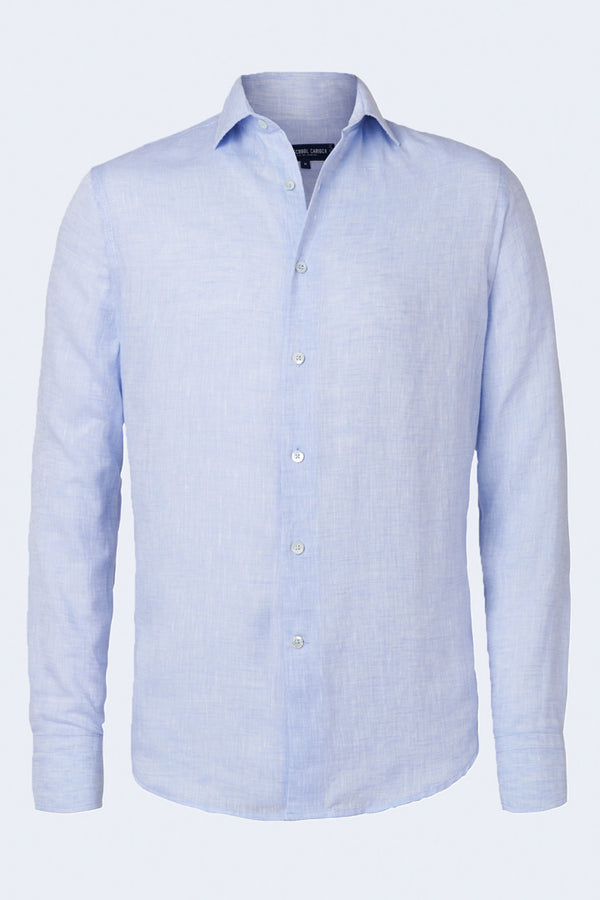 Antonio Linen Regular Long Sleeve Block Shirt in Baby Blue