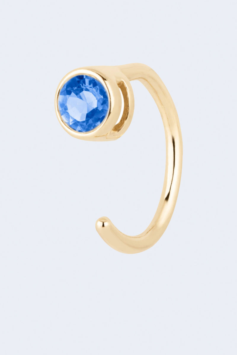 Sapphire Gemstone Huggie Single Yellow Gold Hoop Earring