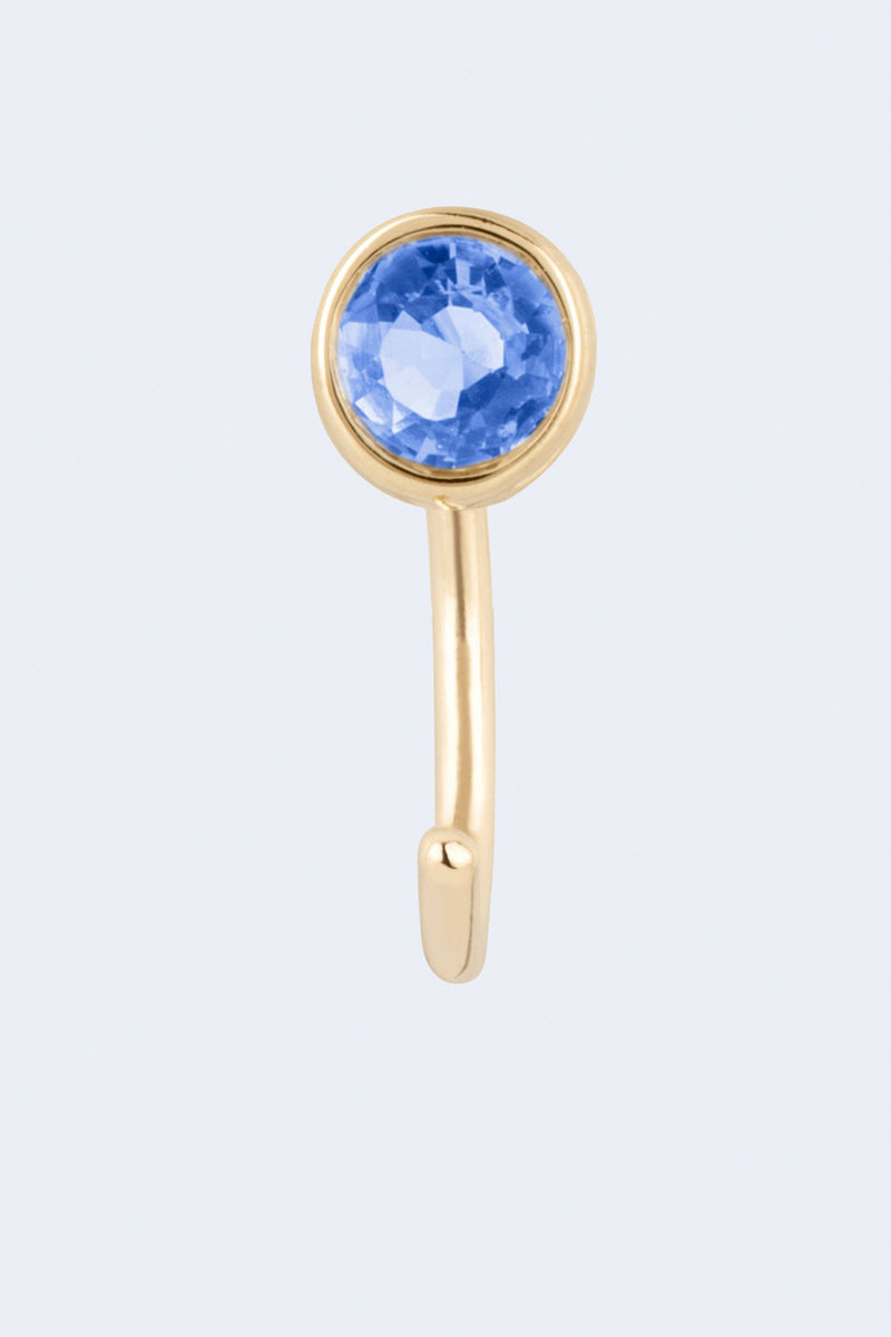 Sapphire Gemstone Huggie Single Yellow Gold Hoop Earring
