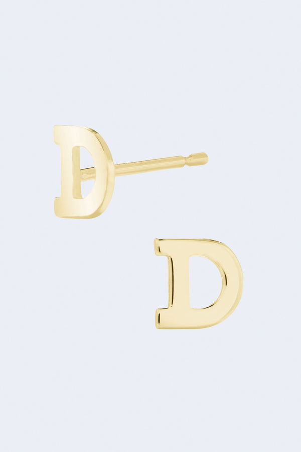 Letter D Initial Stud Single Earring in Yellow Gold