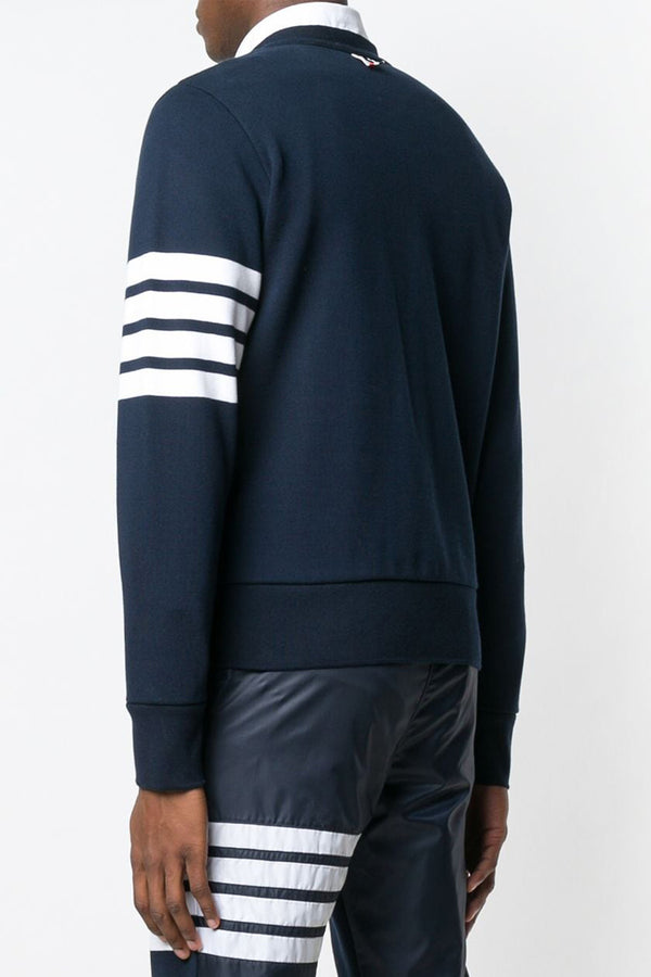 Loopback Cardigan with 4 Bar Stripe in Navy
