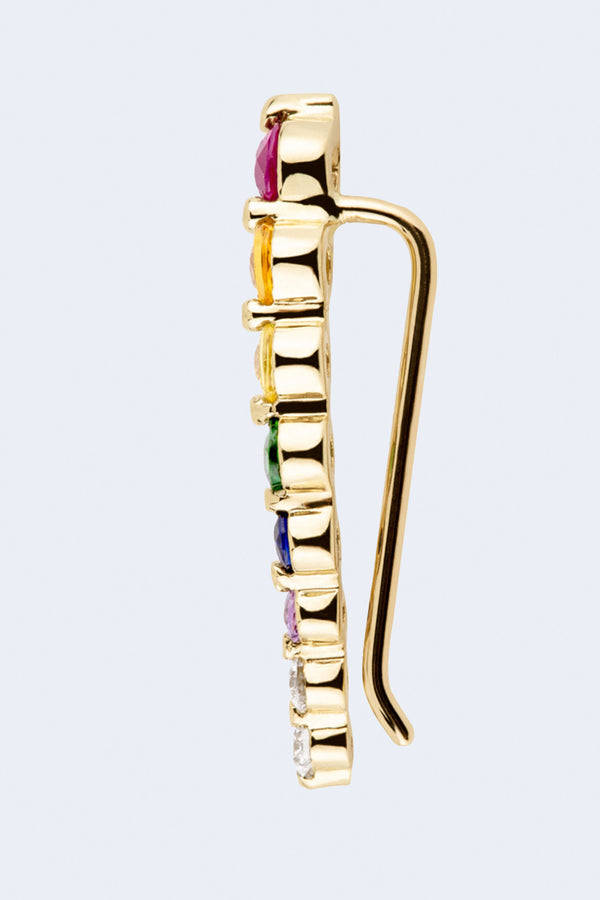 Rainbow Sapphire Diamond Ear Crawler in Yellow Gold