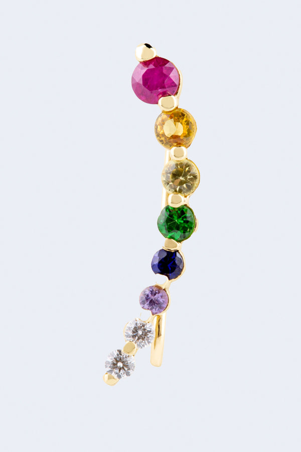 Rainbow Sapphire Diamond Ear Crawler in Yellow Gold