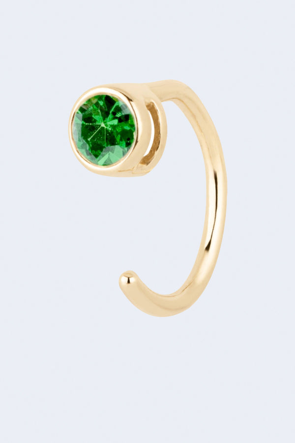 Emerald Gemstone Huggie Single Yellow Gold Hoop Earring