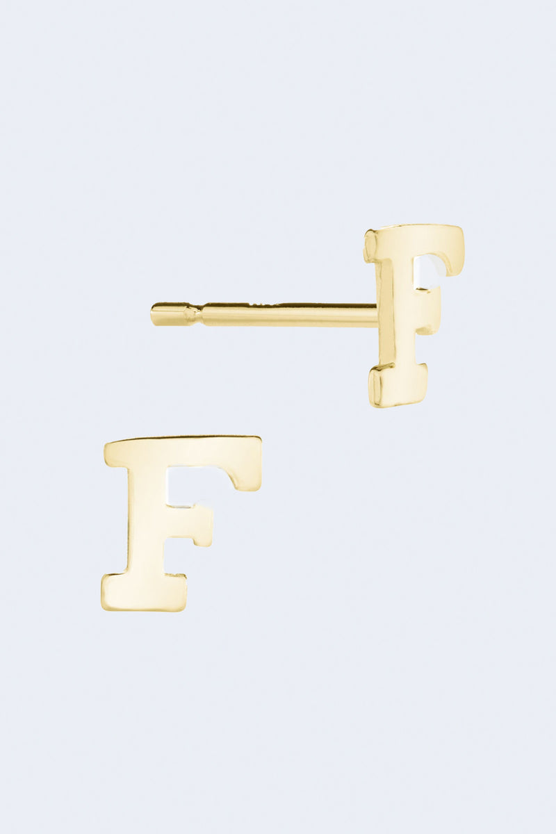 Letter F Initial Stud Single Earring in Yellow Gold