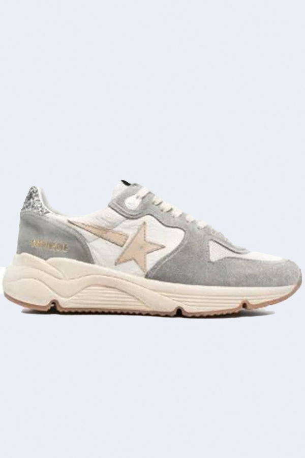 Women's Running Sole Nappa Glitter Heel Sneaker in Silver White Cream Smoke Grey Silver