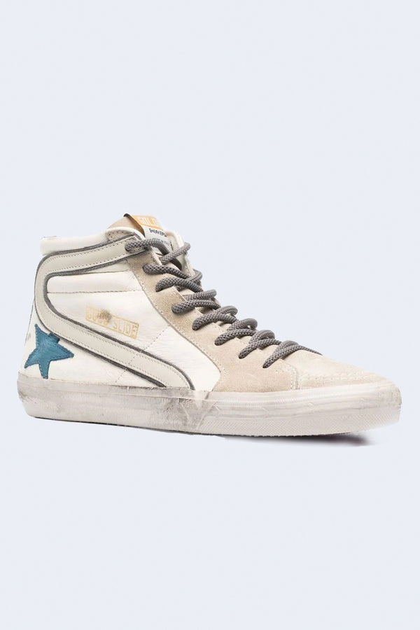 Men's Slide Suede Nappa Upper Toe Tongue And List Leather Star And Wave in White/Marble/Blue/Sand