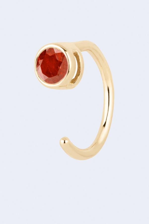 Garnet Gemstone Single Huggie Hoop Earring in Yellow Gold