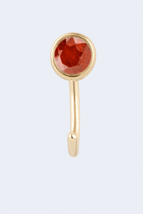 Garnet Gemstone Single Huggie Hoop Earring in Yellow Gold